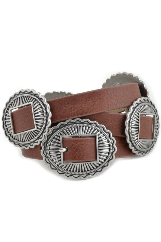 Jamie Gun Metal and Leather Concho Belt